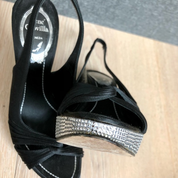 Rene Caovilla Vintage Black Silk and Crystal Platform shoes in Size 6. - Picture 14 of 16